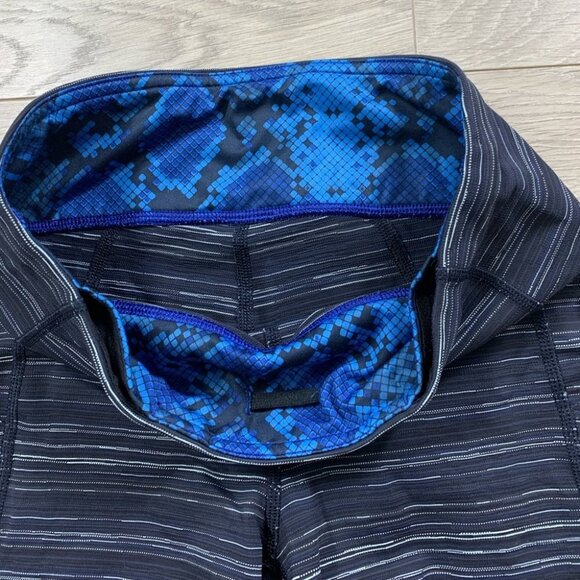 Lululemon Pace Rival Run Crop Leggings Cyber Stripe Naval Blue Black - Picture 13 of 16